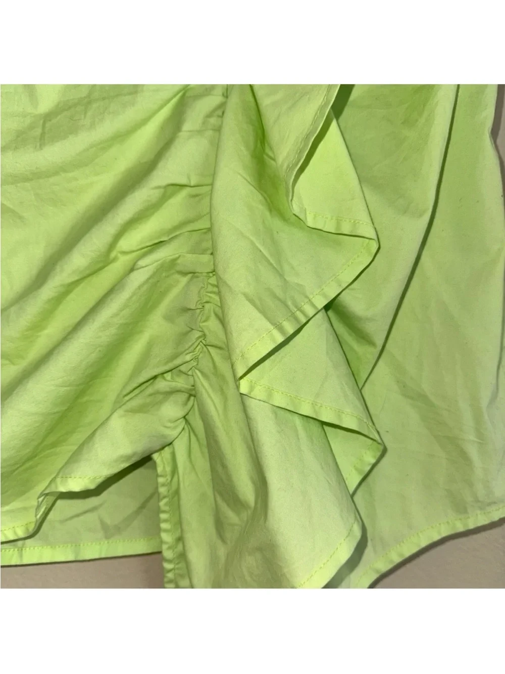 Free People Green Aizel Mini Skirt Endless Summer Ruched Ruffle Button L NWT!